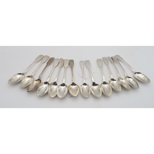 436 - A collection of silver fiddle pattern dessert spoons including four by William Eaton, London 1815, a... 