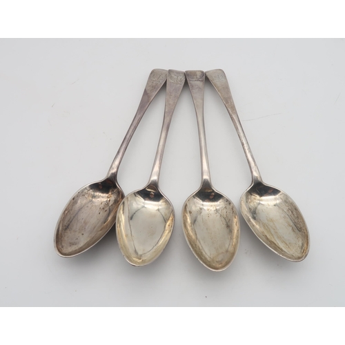 437 - A set of four George III silver Old English pattern table spoons, with engraved crest to the termina... 