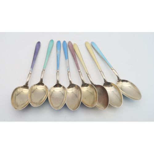 438 - A collection of silver including a set of guilloche enamel coffee spoons, by William Suckling Ltd, B... 