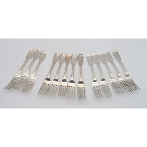 439 - A collection of Georgian and later Hanoverian pattern forks, including three by Samuel Hayne & D... 