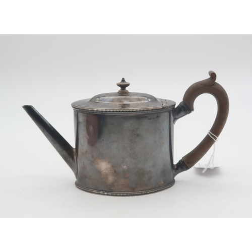 443 - A George III silver teapot, of oval form, with beaded rims, London 1803?, makers mark rubbed, 337gms