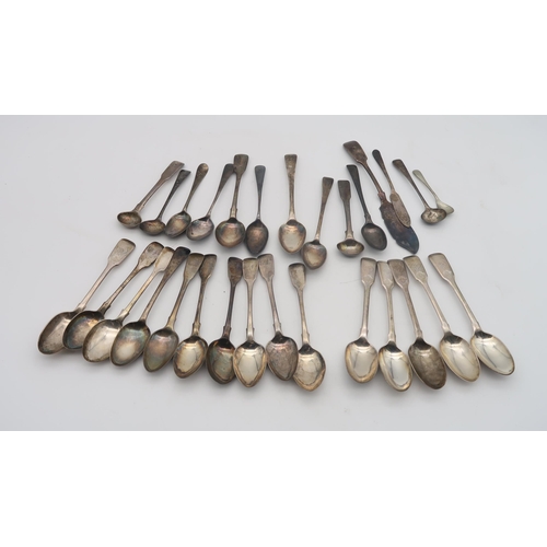 446 - A collection of silver flatware including a set of six Hanoverian pattern teaspoons, with monograms ... 