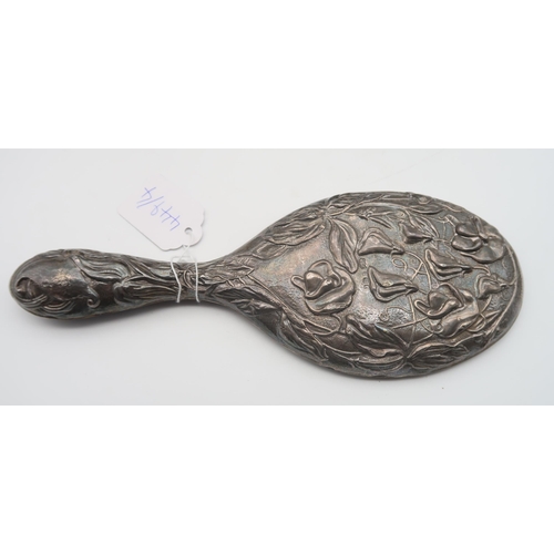 449 - A silver Art Nouveau hand mirror, with cast decoration of sweet peas and vines, by Jones & Cromp... 