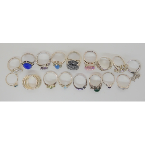 896 - A collection of silver and white metal rings to include a retro green agate ring, A South Western Be... 