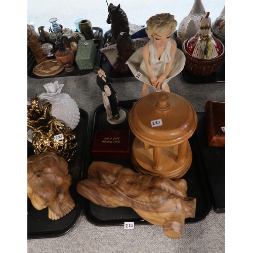 221 - Assorted resin figures, carved wood figures etc