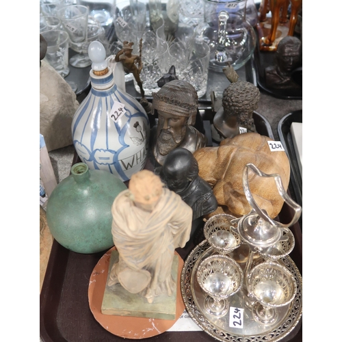 224 - An Indian brass lamp, assorted figures etc