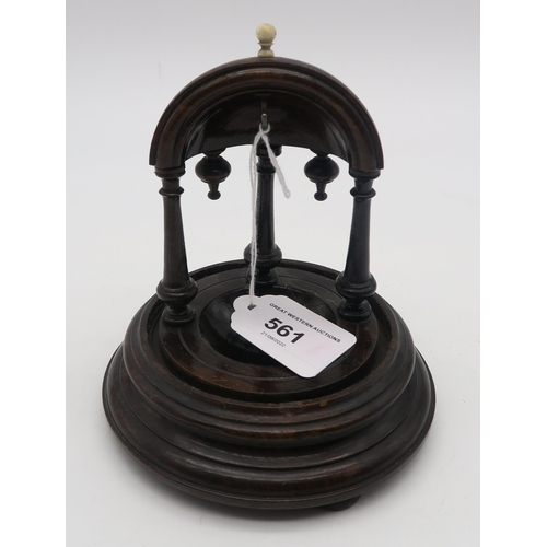 561 - A rosewood pocket watch stand, with bone finial