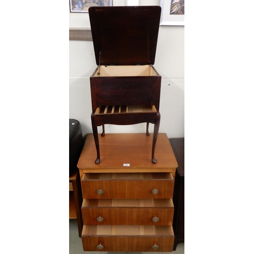 109 - A 20th century teak three drawer chest and mahogany sewing work table (2)