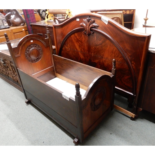 19 - A Victorian mahogany rocking cradle and a mahogany headboard (2)