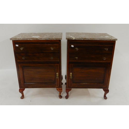 21 - A pair of Victorian mahogany and marble topped bedside cabinets (2)