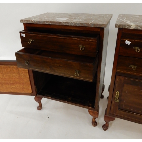 21 - A pair of Victorian mahogany and marble topped bedside cabinets (2)