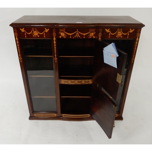 3 - A late Victorian mahogany and satinwood cabinet with two central cabinet doors painted with musical ... 