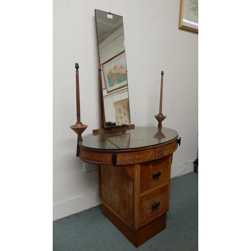 4 - An early 20th century oval topped dressing table with narrow mirror flanked by lamp/candle sconces a... 