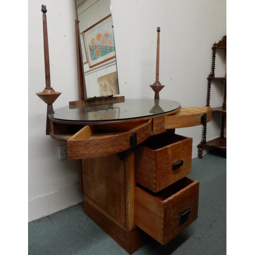 4 - An early 20th century oval topped dressing table with narrow mirror flanked by lamp/candle sconces a... 