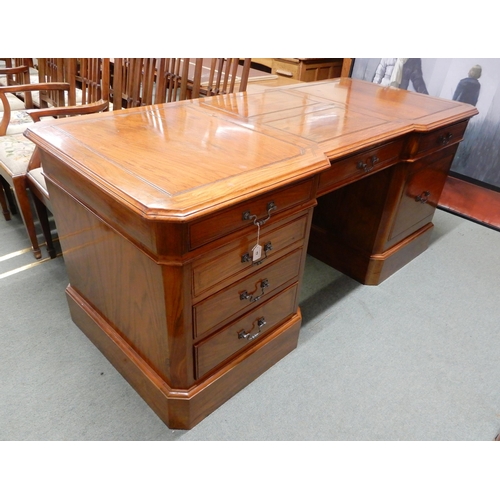 49 - A large late 20th century stained mahogany twin pedestal desk