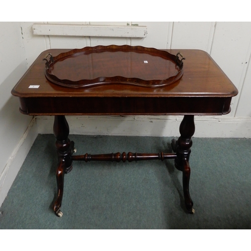 7 - A Victorian mahogany single drawer side table on stretchered turned supports and a kidney shaped tea... 