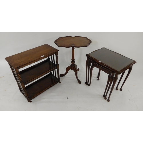 72 - A 20th century mahogany nest of three tables, two tier open bookcase and a tripod table (3)