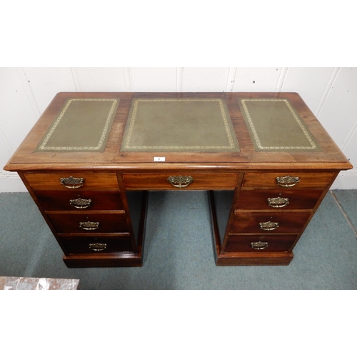 9 - A late Victorian mahogany pedestal writing desk with embossed skiver