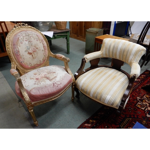 97 - A Victorian mahogany framed parlour armchair and a continental style gilt wood parlour armchair with... 