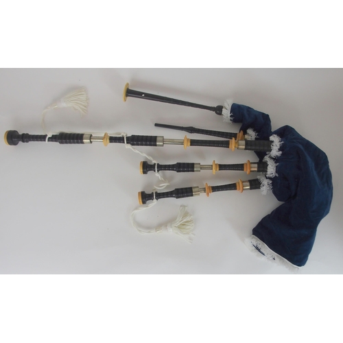 530B - A set of Duncan MacRae white metal and ivory mounted Highland bagpipes early 20th centuryIVORY DECLA... 