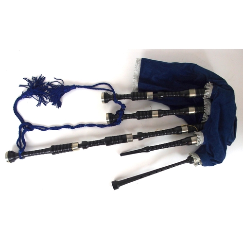 531 - A full set of Scottish Highland Bagpipes, nickel mounted, unkown maker