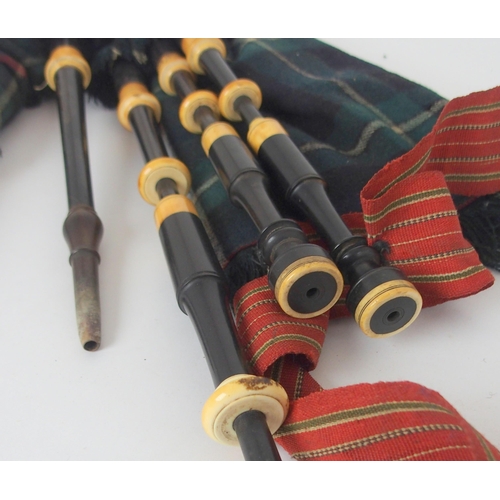 533 - A set of Victorian David Glen Edinburgh miniature Scottish bagpipes ivory mounted, with a chanter be... 