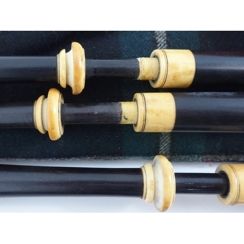 533 - A set of Victorian David Glen Edinburgh miniature Scottish bagpipes ivory mounted, with a chanter be... 