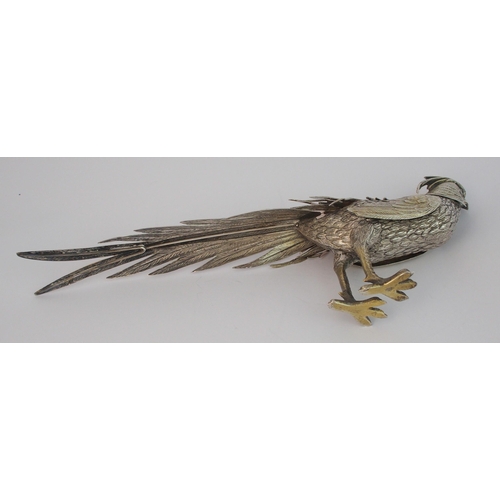 154 - A pair of Continental white metal Oriental Pheasant figures