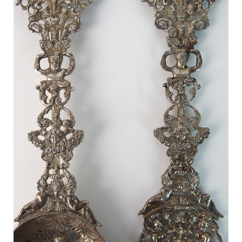 160 - A pair of Dutch silver servers