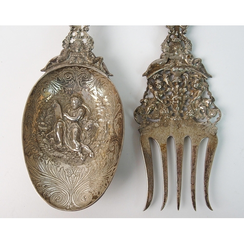 160 - A pair of Dutch silver servers