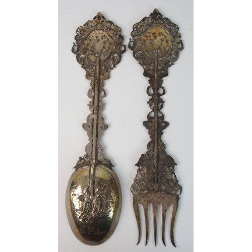 160 - A pair of Dutch silver servers