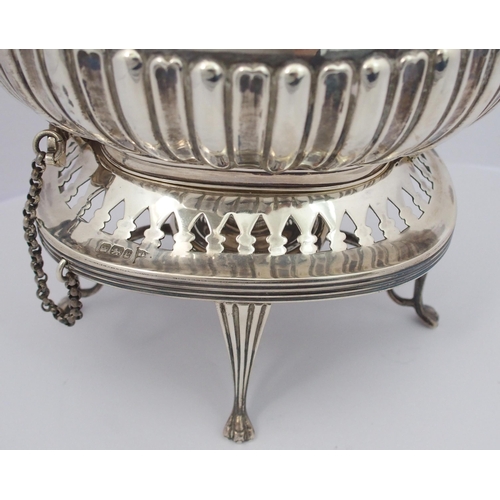 187 - A matched five piece silver tea service including spirit kettle on stand