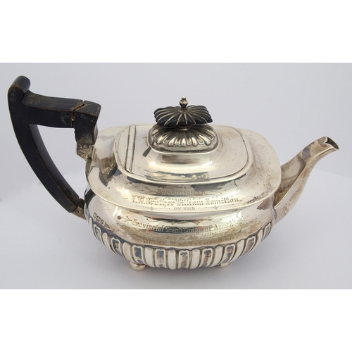 187 - A matched five piece silver tea service including spirit kettle on stand