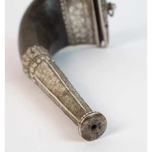 271 - A 19th Century Indian horn and silver mounted powder flask