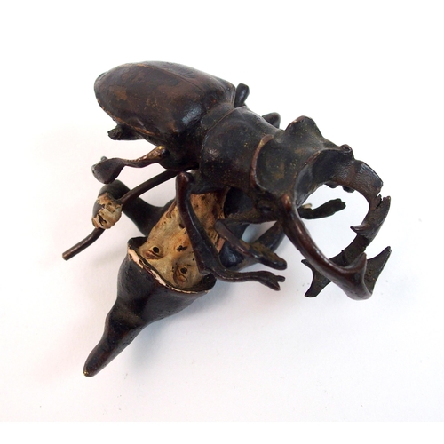 308 - A late 19th century Austrian cold painted bronze figure of a gnome and beetle