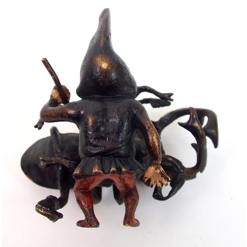 308 - A late 19th century Austrian cold painted bronze figure of a gnome and beetle