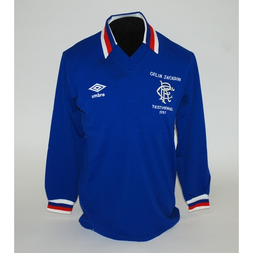 404 - A blue Colin Jackson 1981 Testimonial Rangers shirt