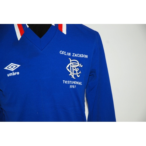 404 - A blue Colin Jackson 1981 Testimonial Rangers shirt