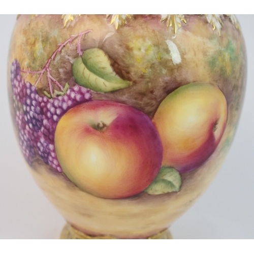 A Royal Worcester Crown top fruit painted ginger jar by T Nutt