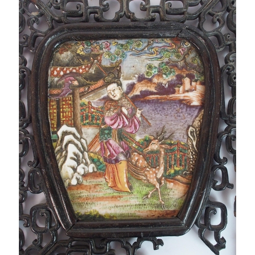 64 - A Cantonese famille rose shield shaped panel