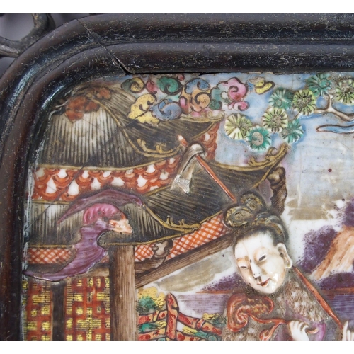 64 - A Cantonese famille rose shield shaped panel