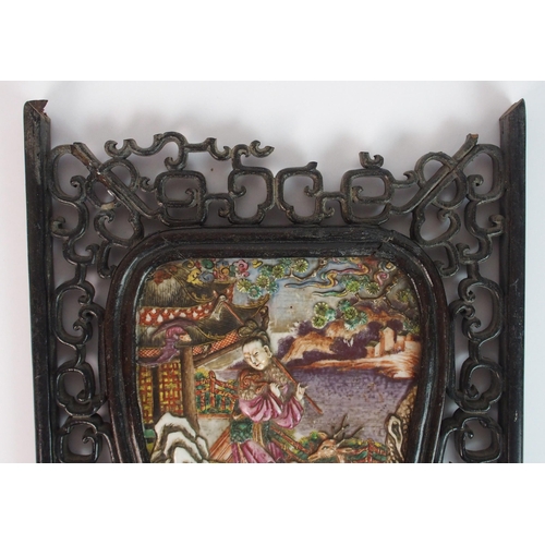 64 - A Cantonese famille rose shield shaped panel