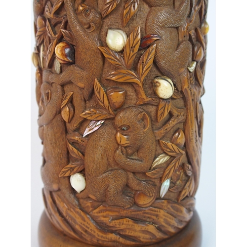 71 - A Japanese carved wood spill vase