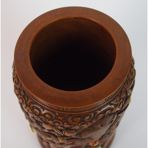 71 - A Japanese carved wood spill vase