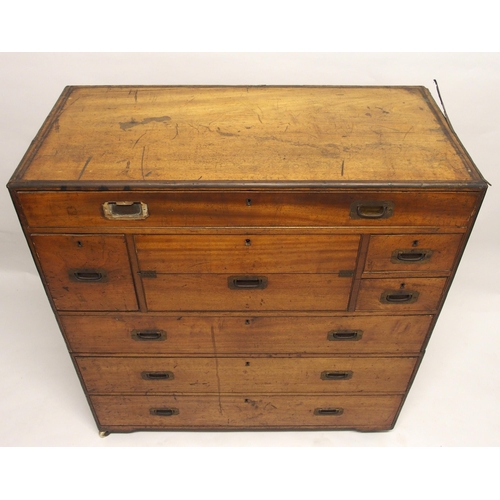 789 - A camphorwood and brass bound military campaign secretaire chest