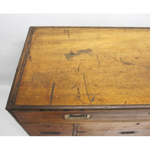 789 - A camphorwood and brass bound military campaign secretaire chest