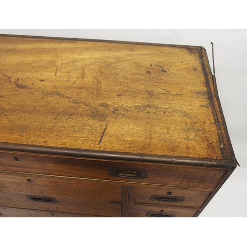 789 - A camphorwood and brass bound military campaign secretaire chest