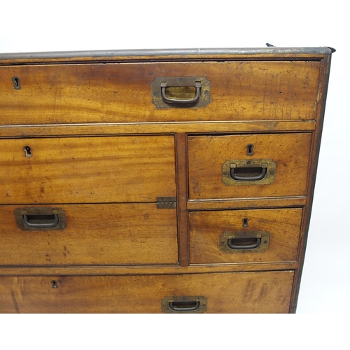 789 - A camphorwood and brass bound military campaign secretaire chest