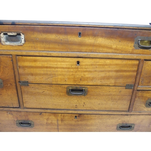 789 - A camphorwood and brass bound military campaign secretaire chest