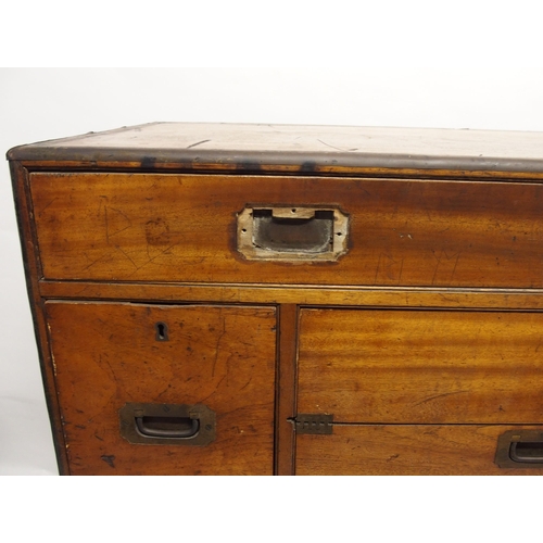 789 - A camphorwood and brass bound military campaign secretaire chest